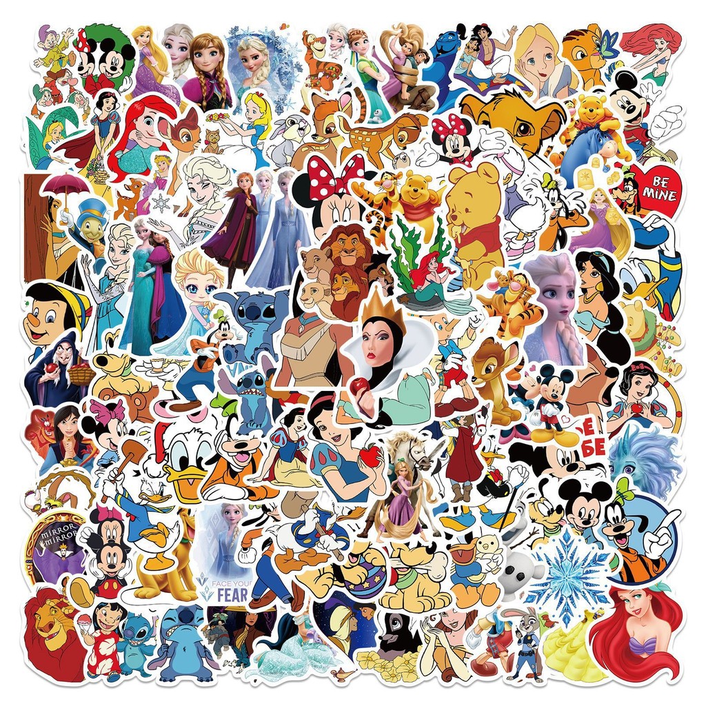 

100PCS Mixed Disney Cartoon Caracter Collection Graffiti Stickers For Decorating Luggage Laptop Phone Cases DIY Stickers Toys