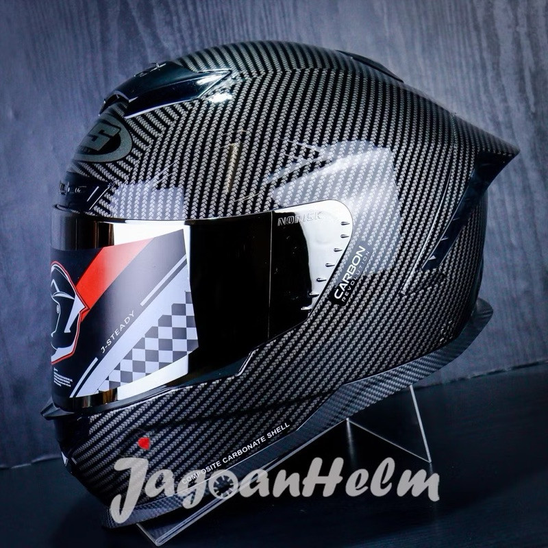 Helm Vrc Full Face Carbon Paket Ganteng & Polos Solid SNI Dewasa Kaca Iridium Silver