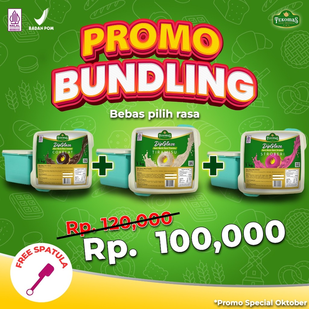 

TEKOMAS - PROMO BUNDLING 3 Dip Glaze 1 Kg Coklat Taro Tiramisu Vanilla Matcha Stroberi Topping Donat