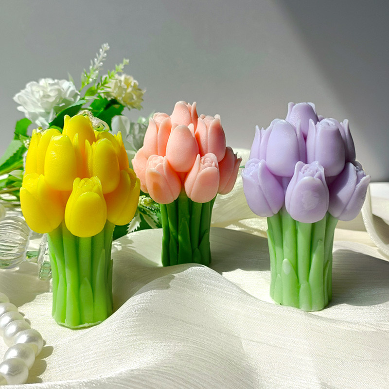 

3D Tulip Bouquet Silicone Mold DIY Flowers Aroma Candles Plaster Ornament Molds Handmade Gift Soap Candle Making Supplies