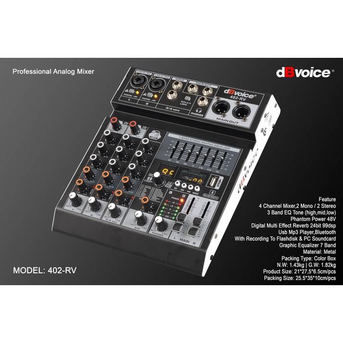 Mixer dBvoice 402RV Original Mixer 4Channel 2Mono 2Stereo Bluetooth
