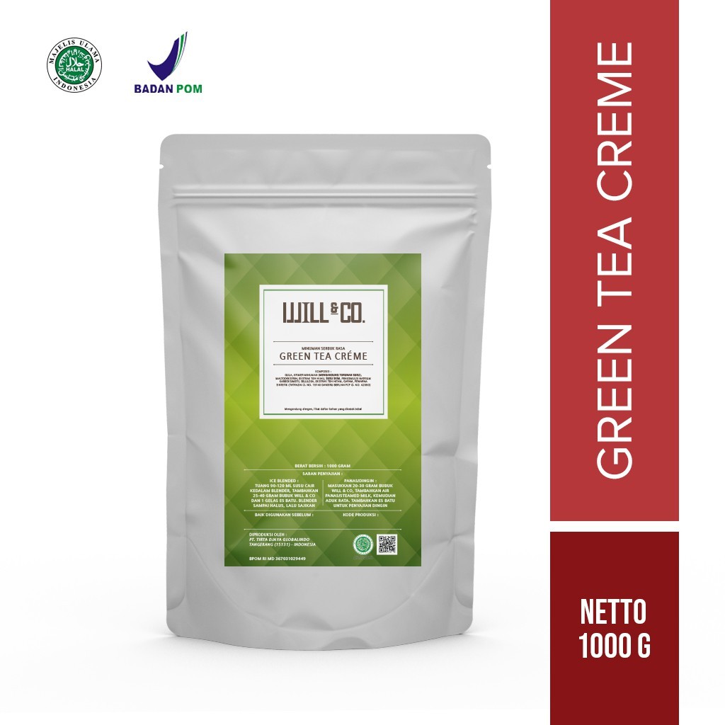 

Will&co Green Tea Creme Drink Powder 1KG – Bubuk Minuman Matcha Creamy & Enak