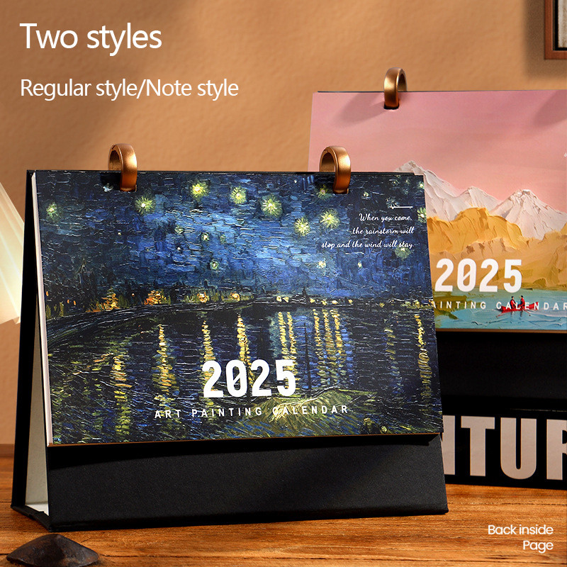 

2025 Creative oil painting desk calendar custom office desktop decoration calendar corporate advertising company LOGO