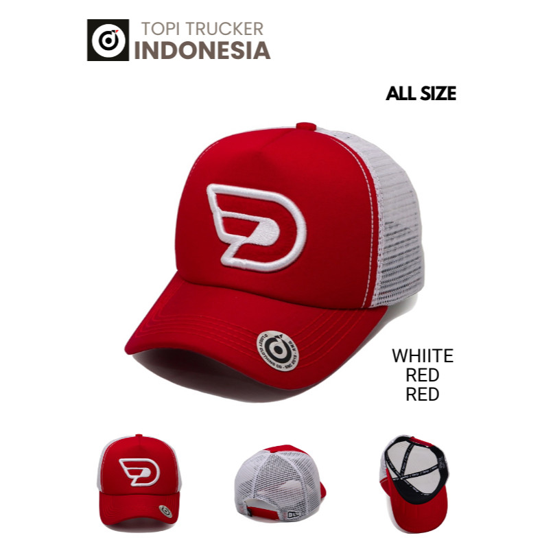 Topi Pria Keren Jaring DLOOZY Distro Original Merah Putih DLZTR-MMP