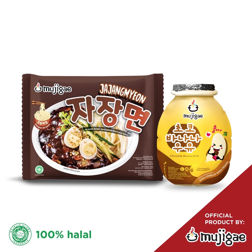 

BUNDLE Mujigae by Wonhae Jajangmyeon Mini 265gr & Mujigae Banana Milk Chocolate 250 mL