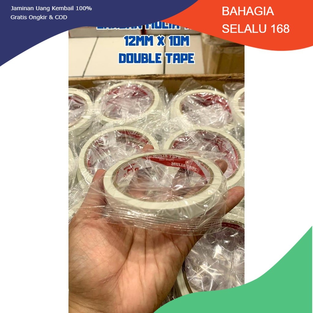

Double Tape Mulia Tape Ukuran 12mm x 10m Kemasan 1 Dus Isi 288 Roll