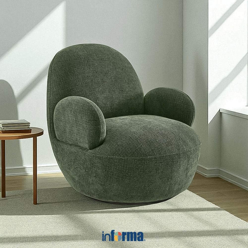 Informa Angel Sofa Putar Fabric 1 Seater - Hijau Olive Swivel Chair Accent Chair Kursi Santai Lounge