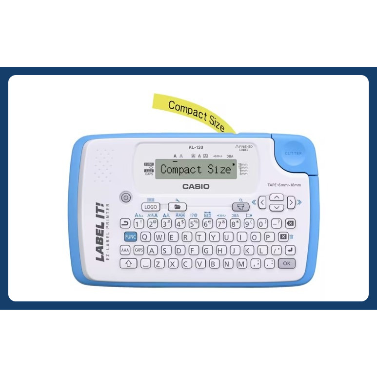 

Casio KL-130 Label Printer QWERTY Kompak Cetak Logo & Teks 3 Baris, 4 Ukuran Pita untuk Label Rapi
