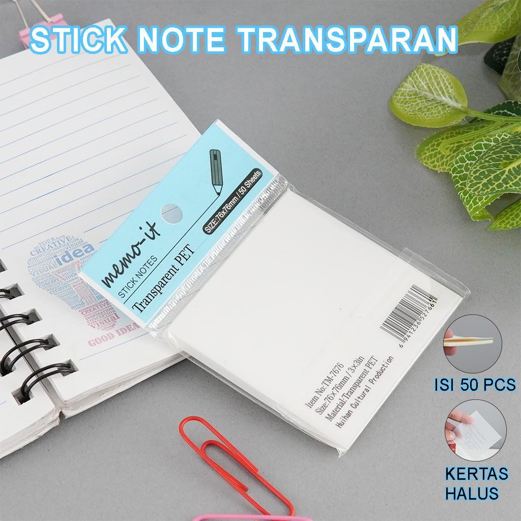 

Memo Sticky Note Transparan 50 Pcs Kertas Memo Tempel Transparan Bening Halus BLT-W050