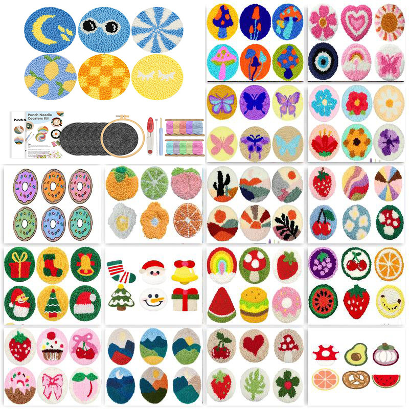 

Punch Needle Coaster Kit 6PCS Easy DIY Punch Needle Embroidery Kit for Beginners Adults Kids Coaster Holder Art Craft Supplies ﻿