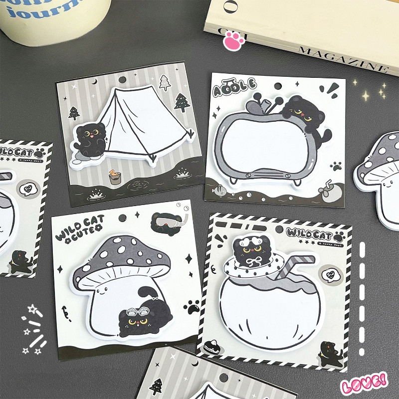 

4Pcs 30sheets Cute Cartoon Black Cat Sticky Notes Kawaii Animal-shape Memo Pad Student Office Message Paper for Notebook Planner