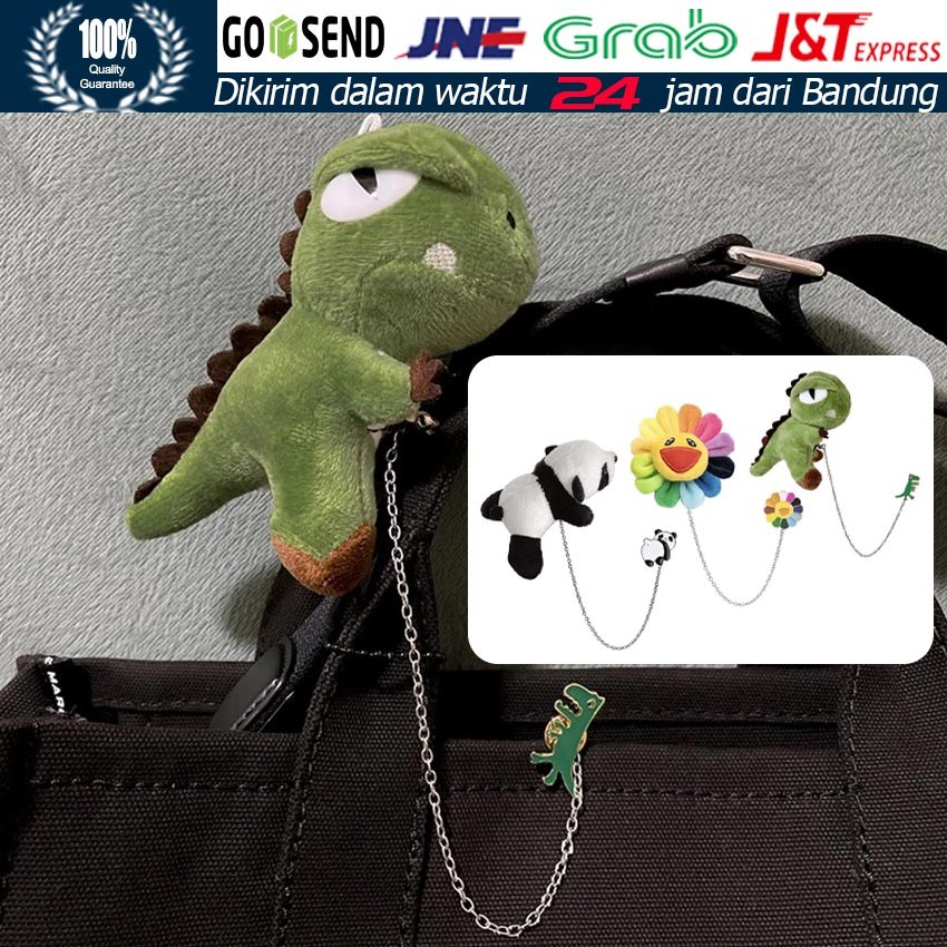 Bros Kartun Panda Sunflower Pikachu Dinosaurus / Bros Pin Enamel Karakter Lucu Dengan Rantai Logam /