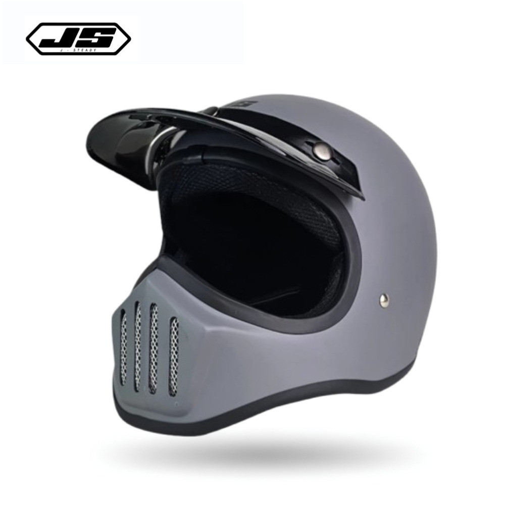 Helm JS Cakil Ori Warna Grey Dof- Helm Full Face Dewasa Cowok Keren Paket Pria Ganteng sudah SNI