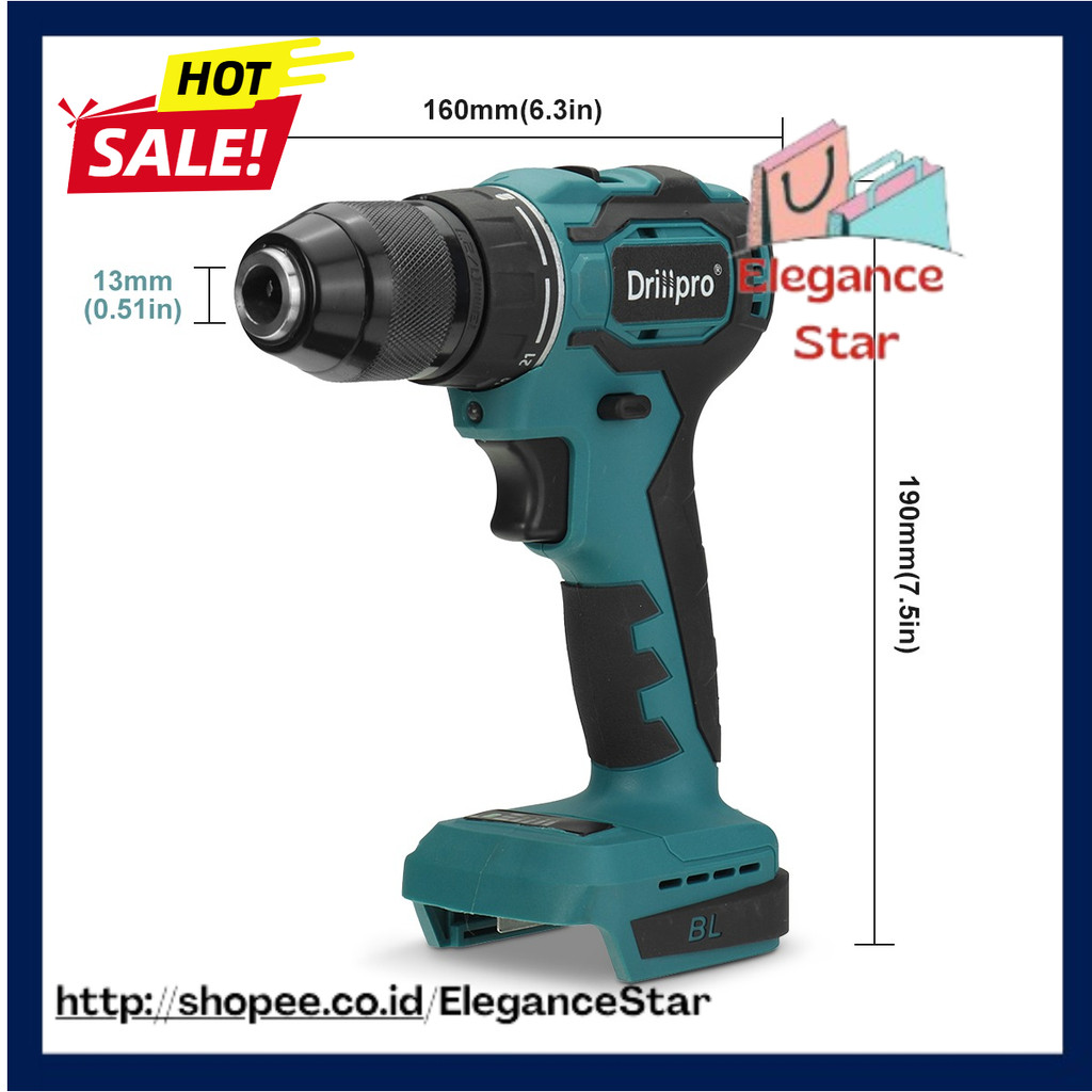 Drillpro 10/13mm Rechargeable Electric Screwdriver Cordless Drill Brushless Handheld Power Tool For 