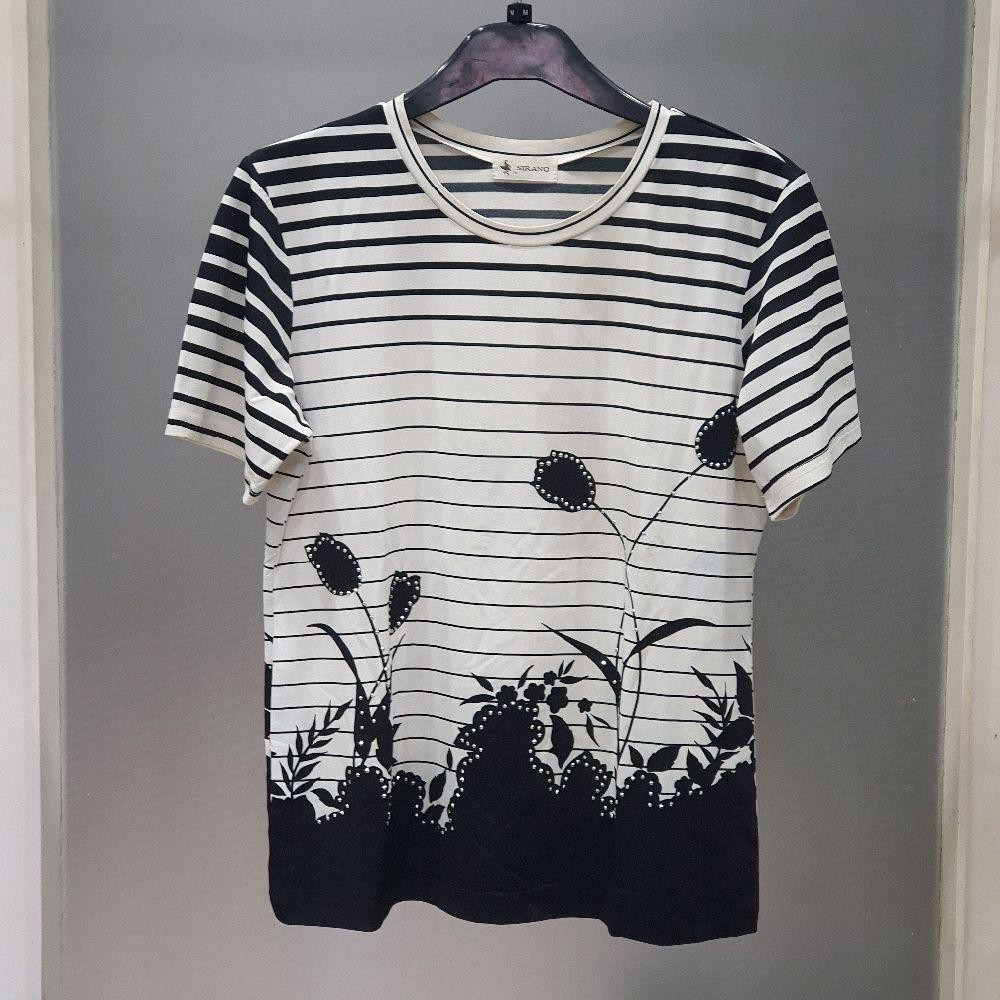 baju wanita blouse motif garis bunga putih hitam merek sirano preloved
