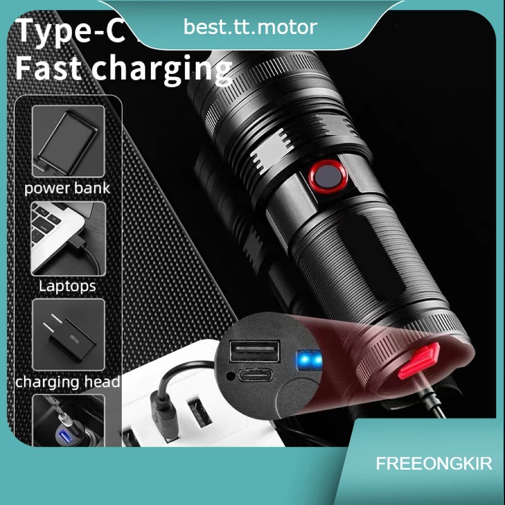 Senter LED Super Terang Jarak Jauh 2000 meter Zoomable Senter  Anti Air Senter LED  USB C Rechargeab