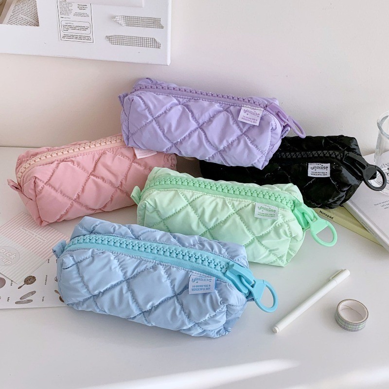 

Cute Candy Color Pencil Case for Girls Large Capacity Zipper Cosmetic Stationery Bag Soft Plush Multifunctional Organize