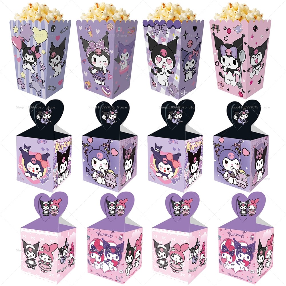 

6/12pcs Sanrio Kuromi Birthday Party Decor Candy Boxes Snack Gift Box Popcorn Paper Bag Kids Girl Birthday Favors Party Supplies