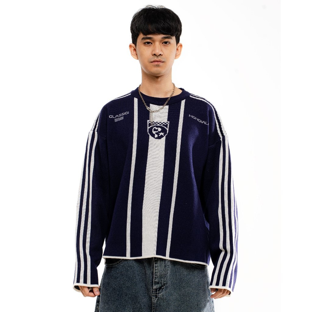 LIM_STORE Figco - Jersey Knitted Boxy Knitwear Sweatshirt Classici Football Mondiali Navy