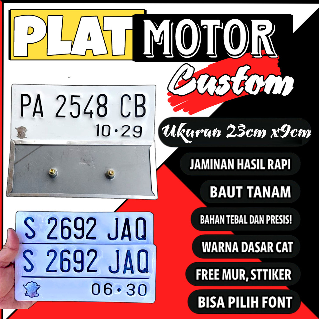 Plat motor custom warna putih satu pasang plat motor variasi warna putih plat motor baut tanam plat 