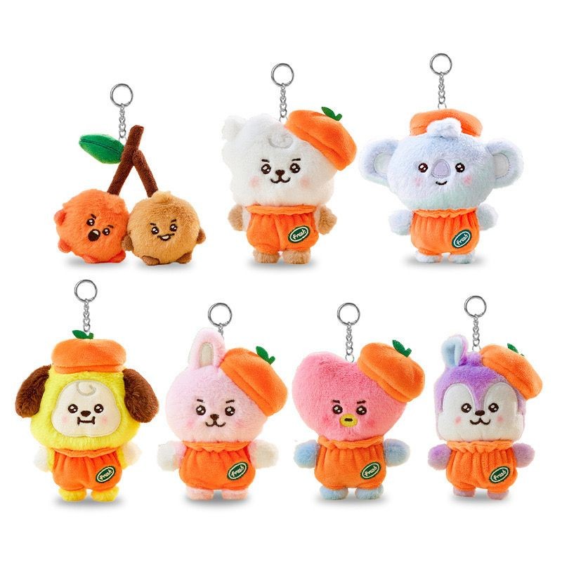 BTS BT21 KEYCHAIN GANTUNGAN KUNCI BONEKA BAJU ORANGE TOPI ORANGE TATA COOKY CHIMMY KOYA MANG RJ VAN 