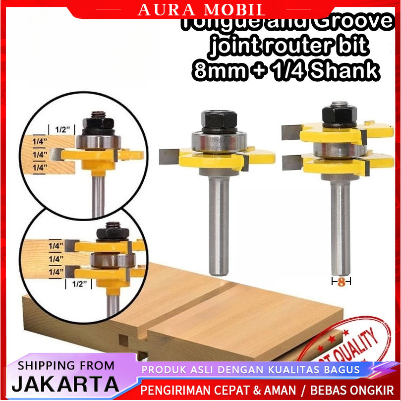 MATA PROFIL KAYU MATA BOR TONGUE AND GROOVE ROUTER BIT SET SHANK 8MM 2 PCS/MATA PROFIL SAMBUNG KAYU-