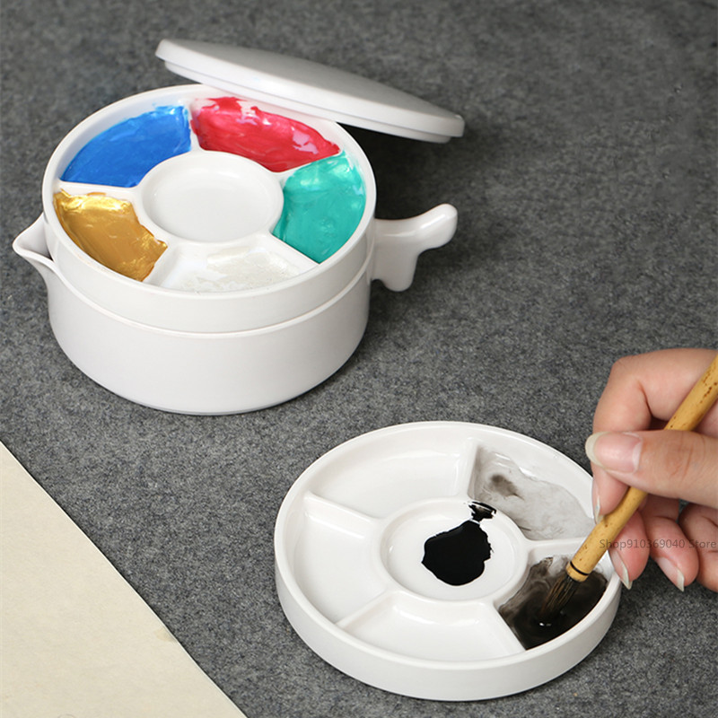 

New Multi-layer Imitation Porcelain Palette Calligraphy Ink Plate Watercolor Painting Multi-layer Palette Art Supplies