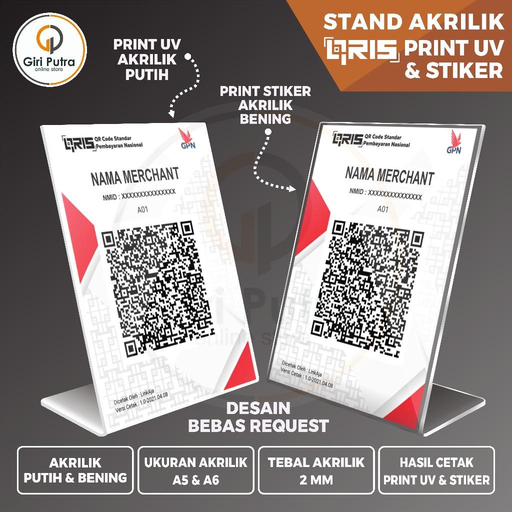 

Stand Akrilik Qris Print UV A5 & A6 Custom