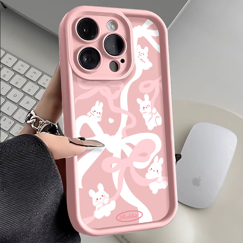Bow Kelinci Casing Untuk IPhone 16 11 15 13 14 12 Pro Max 7Plus 8Plus SE 2020 XR X XS Max 16 7 8 6S 
