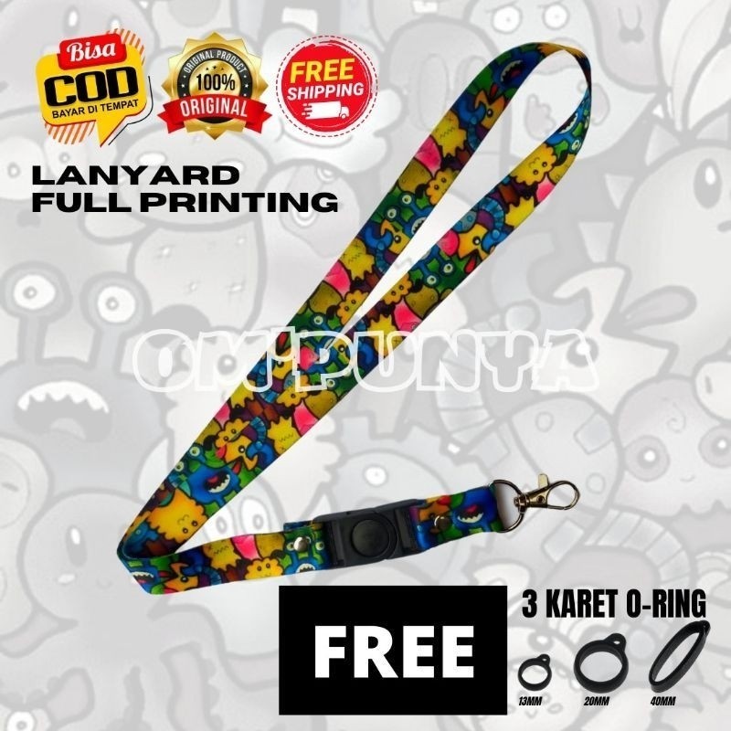 

Lanyard Gantungan Bonus 3 Karet Motif DOODLE BINTANG YELLOW Full Print Bolak Balik