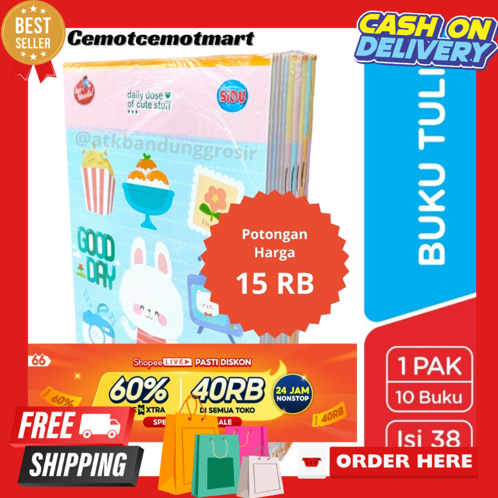 

[Cmt] Buku Tulis Sinar Dunia 38 Lembar (SIDU) Ukuran Qwarto Cover Random - pack (10 buku)