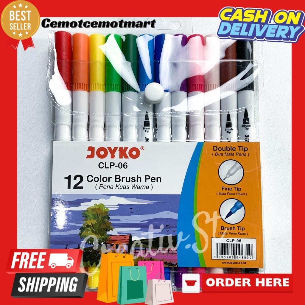 

[Cmt] Joyko Brush Pen 12 Warna Brush + Pen CLP-06 SET Spidol Kaligrafi