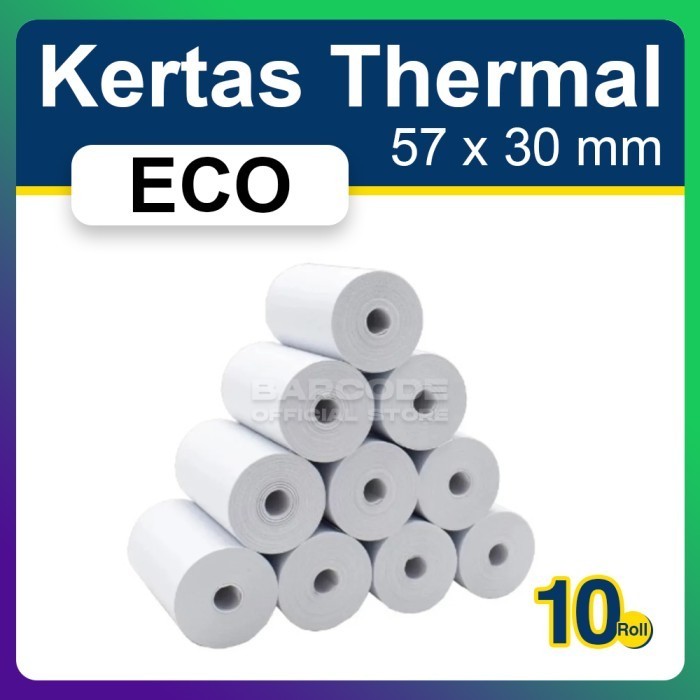 

Kertas Thermal Codeshop 57x40 mm 1 Pack isi 10 Roll - ECO 57x30 -TMA69