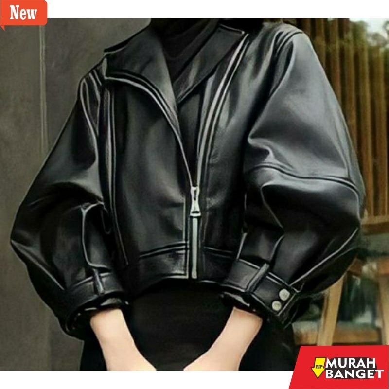jaket kulit wanita hijab Jaket kulit wanita crop semi kulit Sintetis |COD|