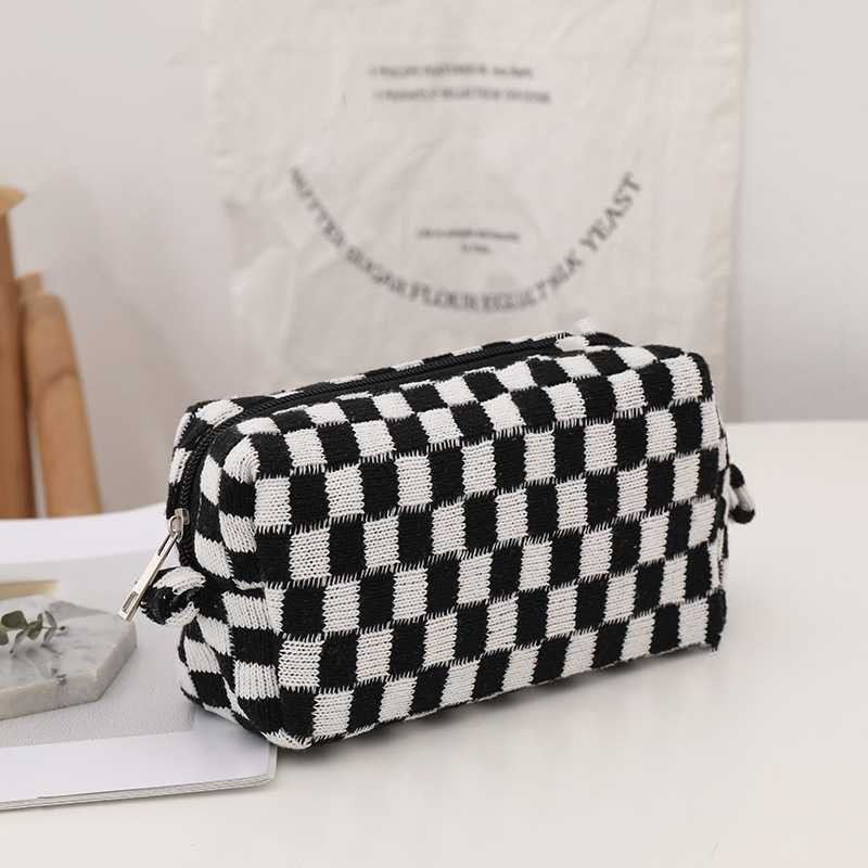 

Pensil Make Up Cosmetic Toiletry Bag Pouch Checkerboard