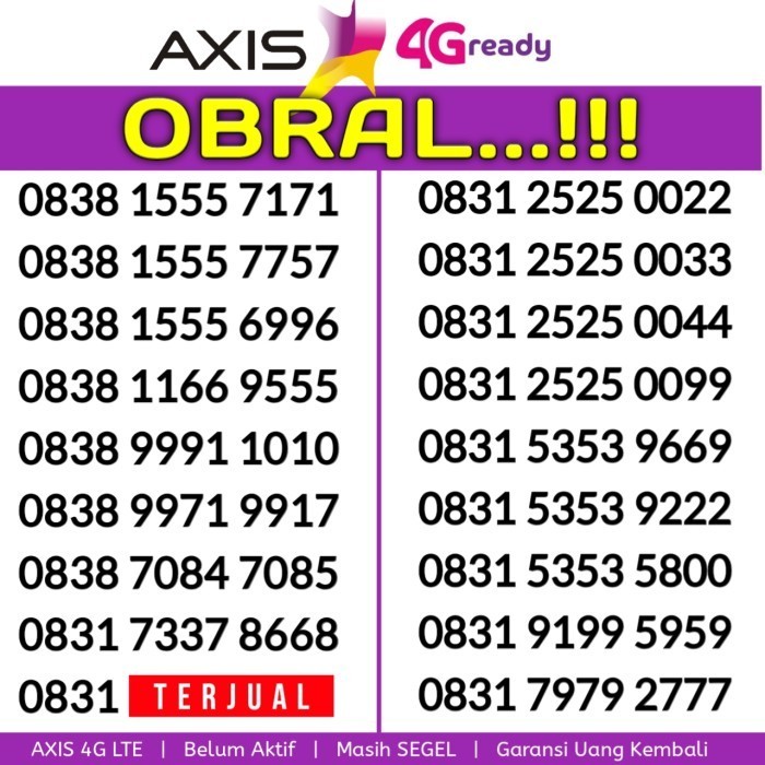 Perdana Axis Nomor Cantik Axis 4G Couple 888 89 5252 5353 6565 ABAB