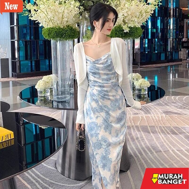 dress wanita kekinian dress biru muda korean style long sexy wanita dress elegant pas body mewah par