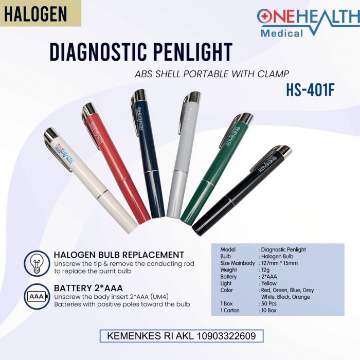 Penlight Diagnostic/ Senter LED Medis Penlight Halogen Onehealth Cahaya Kuning Senter Medis