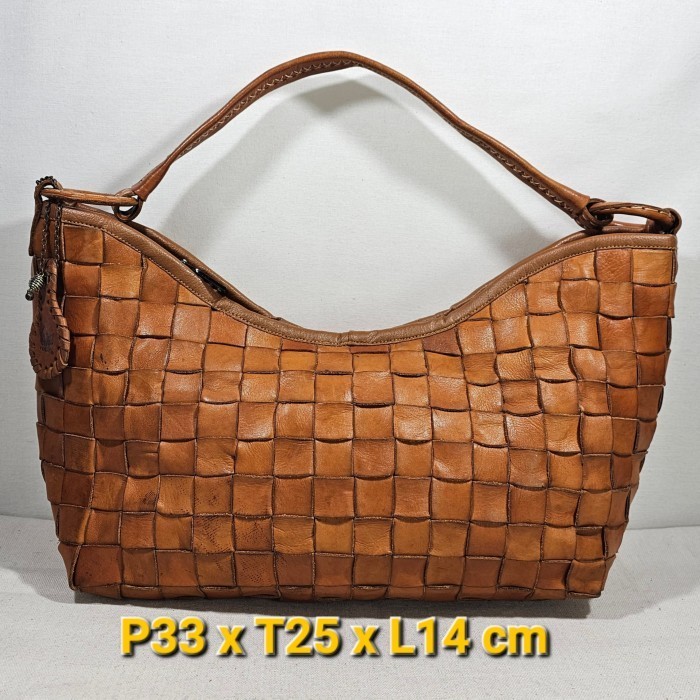 Robita rovita original japan genuine mesh leather bag tas selempang wanita kulit asli anyam coklat t
