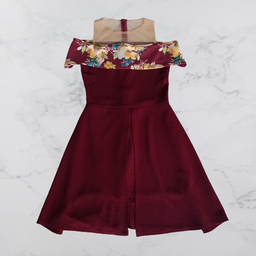Dress Scuba Sabrina Rumbai Merah Maroon Wanita Kantor Mini Dress Murah