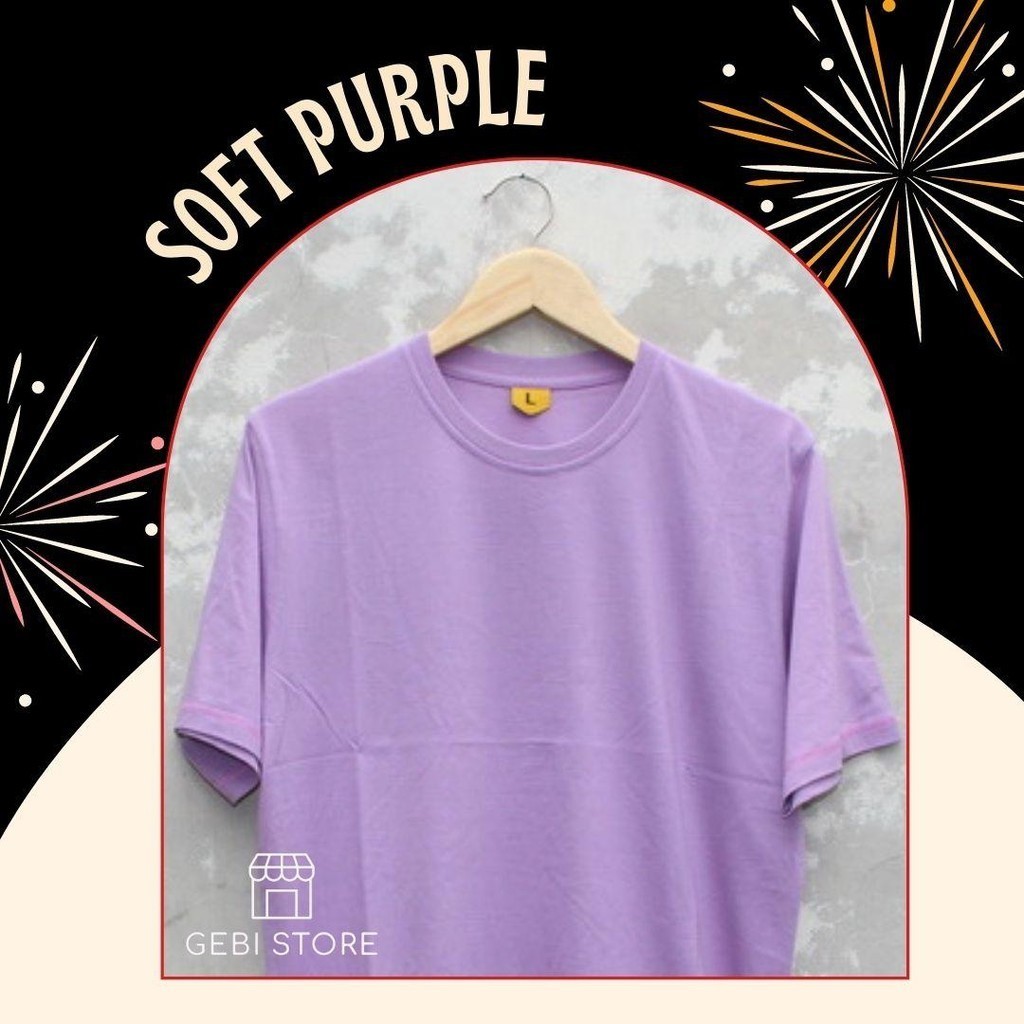 Kaos Polos 24s PE Lengan Pendek Ungu Muda Lilac Soft Purple Pria Size S M L XL XXL XXXL GEBI STORE