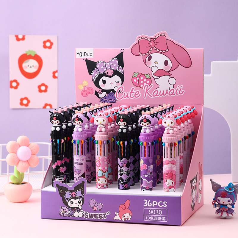 

( OTH1002 ) ( DIJUAL SATUAN WARNA RANDOM ) Pulpen bolpen ballpoint 10 warna - sanrio melody kuromi - pink merah muda purple ungu black hitam kids