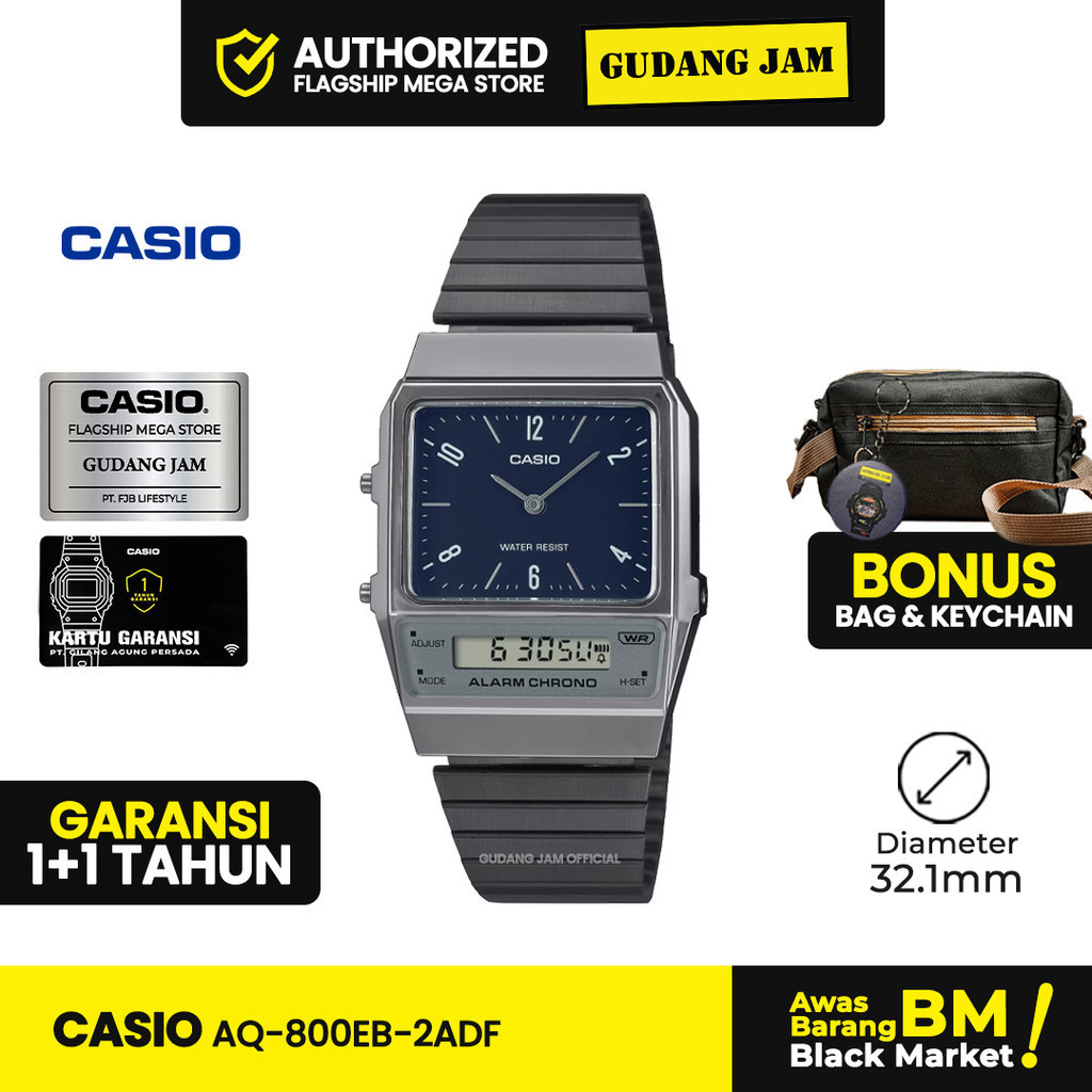 Jam Tangan Pria Wanita Casio AQ-800EB-2ADF Digital Rantai Original