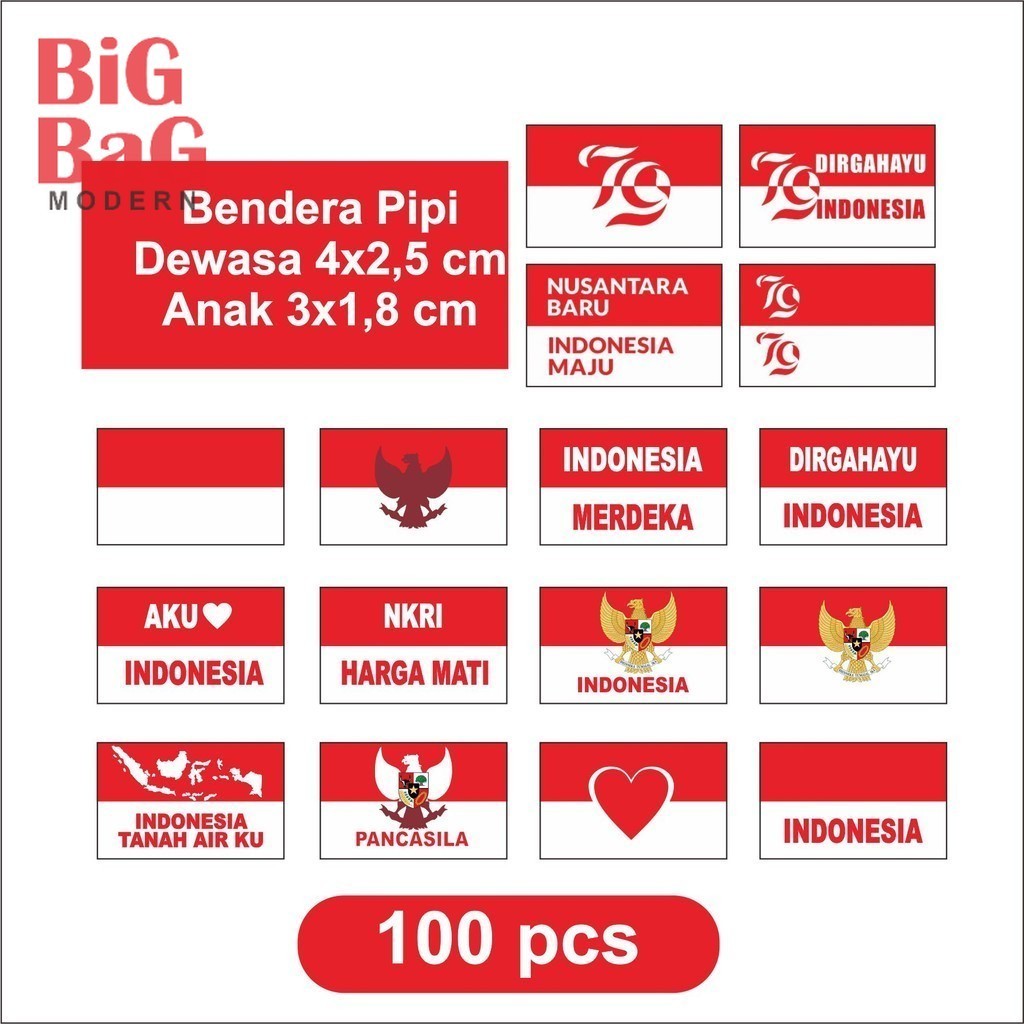 

Stiker Bendera Pipi Merah Putih 100 Pcs Edisi Agustus HUT RI BIGBAG PRINT