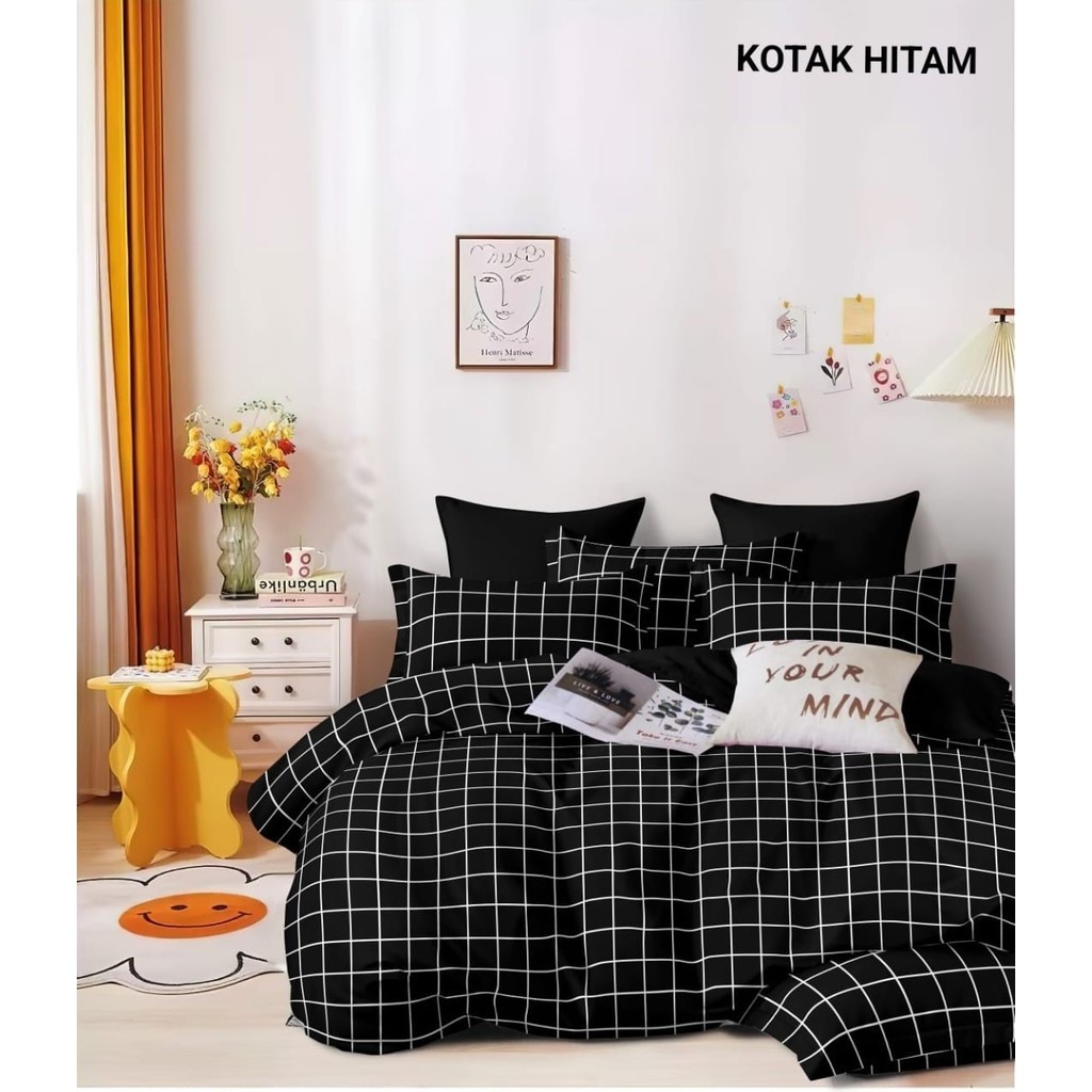 Bedcover Set 180x200,160x200,140x200,120x200,100x200,90x200,200x200 Kotak Hitam Tebal,Halus,Lembut,A