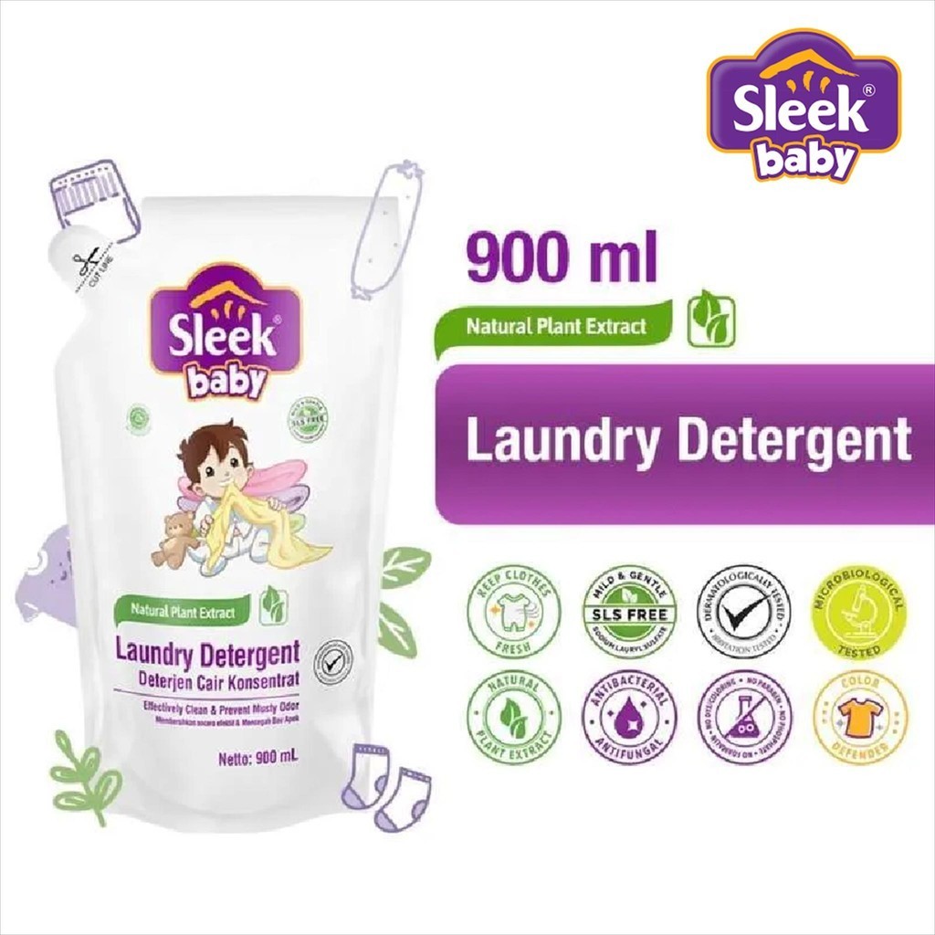 Sleek Baby Laundry Detergent Deterjen Cair Refill 900 ml
