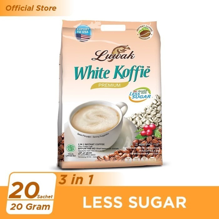 

LUWAK WHITE KOFFIE LESS SUGAR BAG 20X20GR