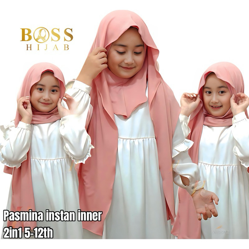 PASHMINA INSTAN INNER JERSEY OVAL NUTUP LEHER ANAK REMAJA 2in1  5-12th / hijab anak SD  Remaja tangg