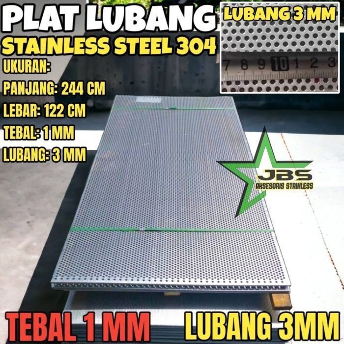 PLAT LUBANG 304 - 122CMX244CM - (1 MM) - LUBANG 3MM STAINLESS STEEL 304 - PLAT PERFORATED PREMIUM