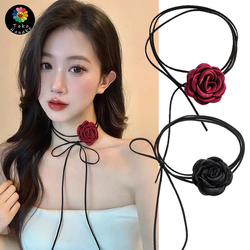 Kalung Choker Bunga Hitam Mawar Fashion Korea Kalung Style Korea Kalung Wanita Bunga Hitam Kalung Wa